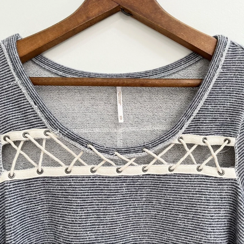 Free People Lacey Love Pullover Top Long Sleeve Blue White Stripe Size XS
